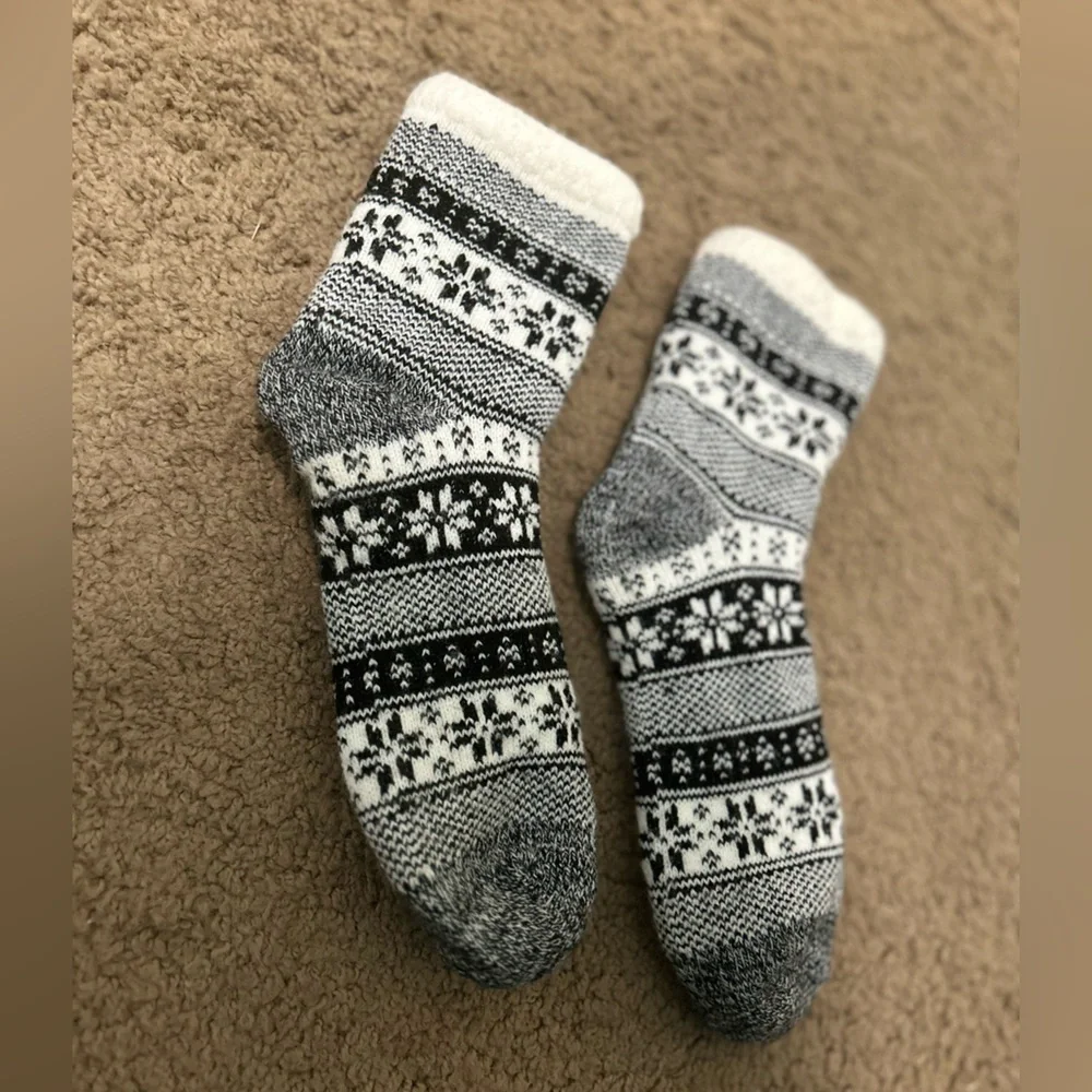 Soft Fuzzy Above Ankle Socks Black White Striped Patterenrd Cozy Warm
